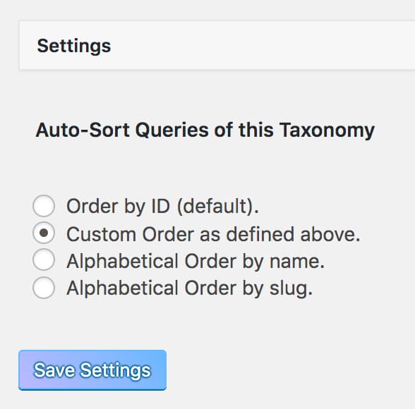 Custom Taxonomy Order画面